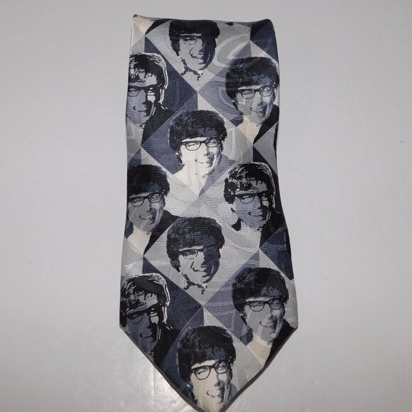 VTG 1999 Austin Powers Movie Portrait Silver Black White Silk Tie Made in Italy - Picture 1 of 4